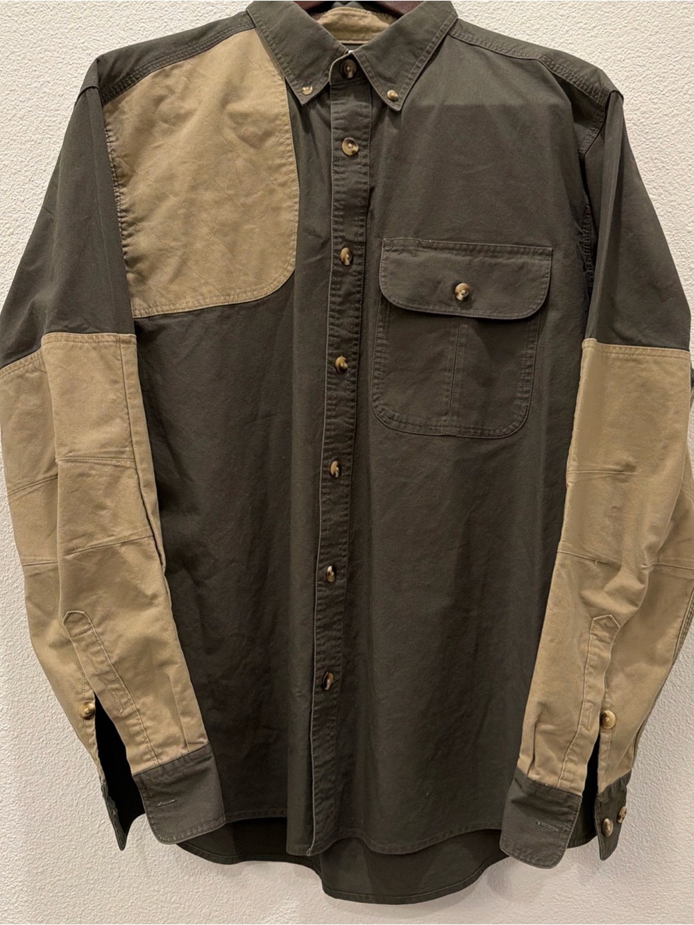 Cabela's Olive Green Shirt with Yellow Logo Tag
